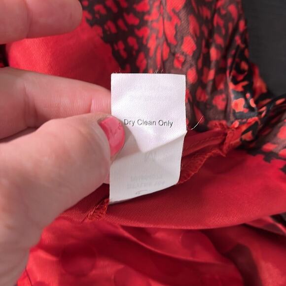 CAbi Red and Black Patchwork Silk Blend Burnout Top - Picture 8 of 10